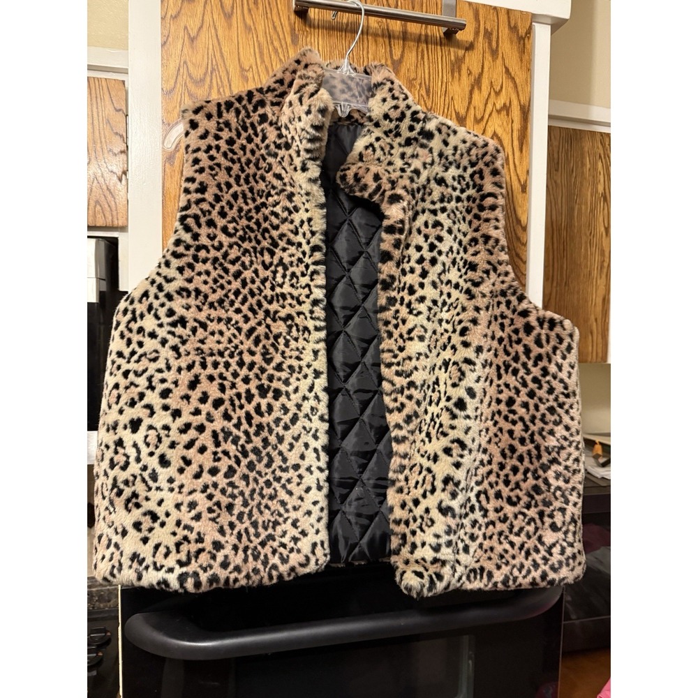 Zebra Print Vest S-M Faux‎ Fur Open Front